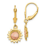 Image of 31mm 14k Yellow & Rose Gold Polished Sunflower Dangle Leverback Earrings