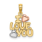 Image of 14k Yellow & Rose Gold w/ Rhodium I Love You w/ Hearts Pendant