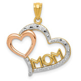 Image of 14k Yellow & Rose Gold w/Rhodium Shiny-Cut Mom in Heart w/Heart Pendant