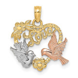 Image of 14k Yellow & Rose Gold with Rhodium Dove, Love & Heart Pendant