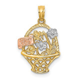 Image of 14k Yellow & Rose Gold with Rhodium Flowers In Basket w/ I Love You Pendant