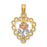 Image of 14k Yellow & Rose Gold with Rhodium Heart w/ Rose & Lace Trim Pendant