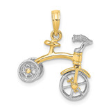Image of 14k Yellow & White Gold 3-D Tricycle w/ Moveable Handlebars & Wheels Pendant