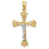 Image of 14K Yellow & White Gold Shiny-Cut Fleur De Lis Crucifix Pendant C2000