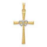 Image of 14K Yellow & White Gold Textured Latin Cross Interlocking Hearts Pendant XR1455