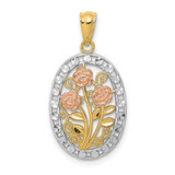 Image of 14K Yellow and Rose Gold w/White Rhodium Oval 3 Rose Pendant