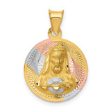 Image of 14K Yellow Gold & Rhodium & Shiny-Cut Sagrado Corazon Circle Pendant K5600