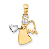 Image of 14k Yellow Gold & White Rhodium Shiny-Cut Angel Holding Heart Pendant