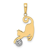 Image of 14k Yellow Gold & White Rhodium Shiny-Cut Cat & Ball Pendant