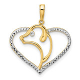 Image of 14k Yellow Gold & White Rhodium Shiny-Cut Dog Head in Heart Pendant