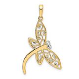 Image of 14k Yellow Gold & White Rhodium Shiny-Cut Filigree Dragonfly Pendant