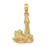 Image of 14K Yellow Gold 2-D Lighthouse w/ Waves & Buildings Pendant