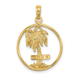 Image of 14K Yellow Gold 2-D Marco Island Palm Tree In Round Frame Pendant