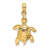Image of 14K Yellow Gold 2-D Polished Turtle w/ Textured Shell Pendant