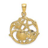 Image of 14K Yellow Gold 2-D Shell Cluster In Circle Pendant