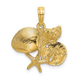 Image of 14K Yellow Gold 2-D Shell Cluster w/ Starfish Pendant