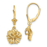 Image of 28mm 14K Yellow Gold 2-D Textured Hibiscus Flower Leverback Earrings