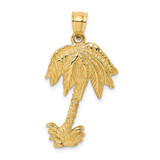 Image of 14K Yellow Gold 2-D Textured Single Palm Tree Pendant K8079