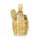 Image of 14K Yellow Gold 2-D Wine Barrel with Grapes Pendant