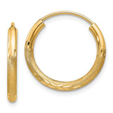 Image of 18mm 14K Yellow Gold 2mm Satin Shiny-Cut Endless Hoop Earrings XY1176