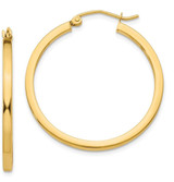 Image of 30mm 14K Yellow Gold 2mm Square Tube Hoop Earrings T1076