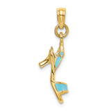 Image of 14K Yellow Gold 3-D Blue Enamel Open Toe High Heel Pendant