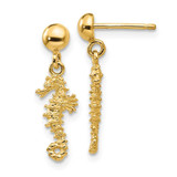 Image of 20mm 14K Yellow Gold 3-D Mini Seahorse Dangle Post Earrings
