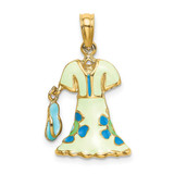 Image of 14K Yellow Gold 3-D Moveable Enamel Mint Floral Dress w/ Flip-Flop Pendant