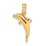 Image of 14K Yellow Gold 3-D Polished & Textured Mini Dolphins Jumping Pendant