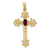 Image of 14K Yellow Gold 5x3mm Oval Garnet cross pendant