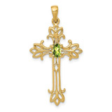 Image of 14K Yellow Gold 5x3mm Oval Peridot cross pendant