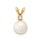 Image of 14K Yellow Gold 6-7mm Round White Freshwater Cultured Pearl Diamond Pendant