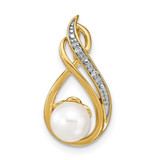 Image of 14K Yellow Gold 6-7mm White Round Freshwater Cultured Pearl and Diamond Pendant XP4157