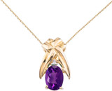 Image of 14K Yellow Gold 7x5mm Amethyst & Diamond Oval Pendant (Chain NOT included)