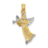 Image of 14K Yellow Gold and Rhodium 3-D Angel Playing Trumpet Pendant