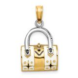 Image of 14K Yellow Gold and Rhodium 3-D White Enameled Handbag Moveable Pendant
