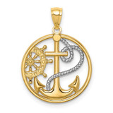 Image of 14K Yellow Gold and Rhodium Cross Anchor Captain Wheel Pendant