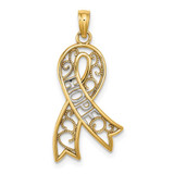 Image of 14K Yellow Gold and Rhodium Filigree Ribbon Hope Pendant