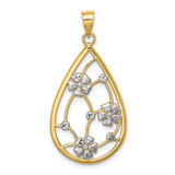 Image of 14K Yellow Gold and Rhodium Flowers In Teardrop Frame Pendant