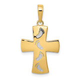 Image of 14K Yellow Gold and Rhodium Footprints Cross Pendant