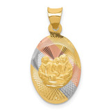 Image of 14K Yellow Gold and Rhodium Polished and Shiny-Cut Baptism Oval Pendant K5680