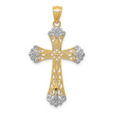 Image of 14K Yellow Gold and Rhodium Shiny-Cut Cross Pendant C4299