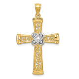 Image of 14K Yellow Gold and Rhodium Shiny-Cut Filigree Cross Pendant K6321