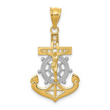Image of 14K Yellow Gold and Rhodium Shiny-Cut Mariners Cross Pendant