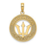 Image of 14K Yellow Gold Barbados On Round Frame w/ Trident Spear Pendant