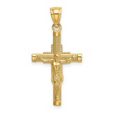 Image of 14K Yellow Gold Beaded Accent w/ Cross Behind Crucifix Pendant K8579