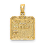 Image of 14K Yellow Gold Birth Certificate Pendant