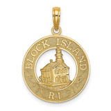 Image of 14K Yellow Gold Block Island, RI Round Frame w/ Lighthouse Pendant K8047