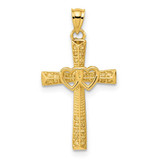Image of 14K Yellow Gold Cross with Double Hearts CZ Pendant