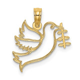 Image of 14K Yellow Gold Cut-Out Dove Holding Olive Branch Pendant